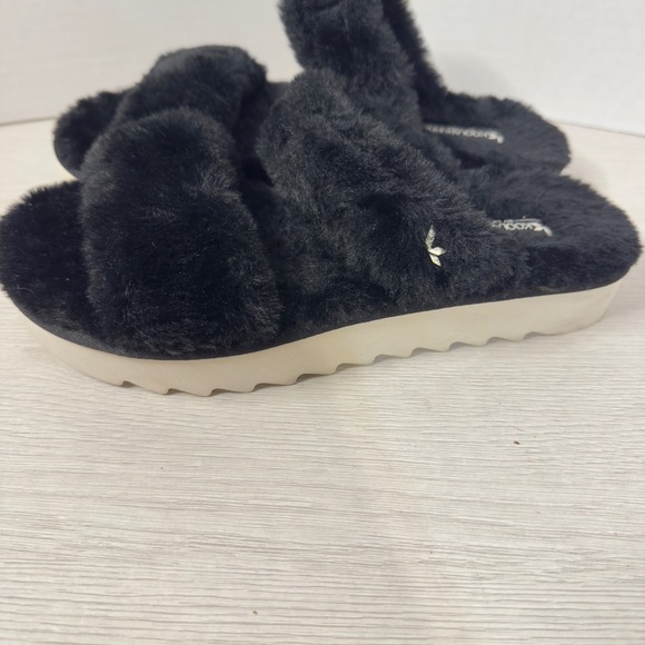Koolaburra by UGG Furry Black Slides Women's Size 8 Plush Slip On Sandals - Picture 3 of 9